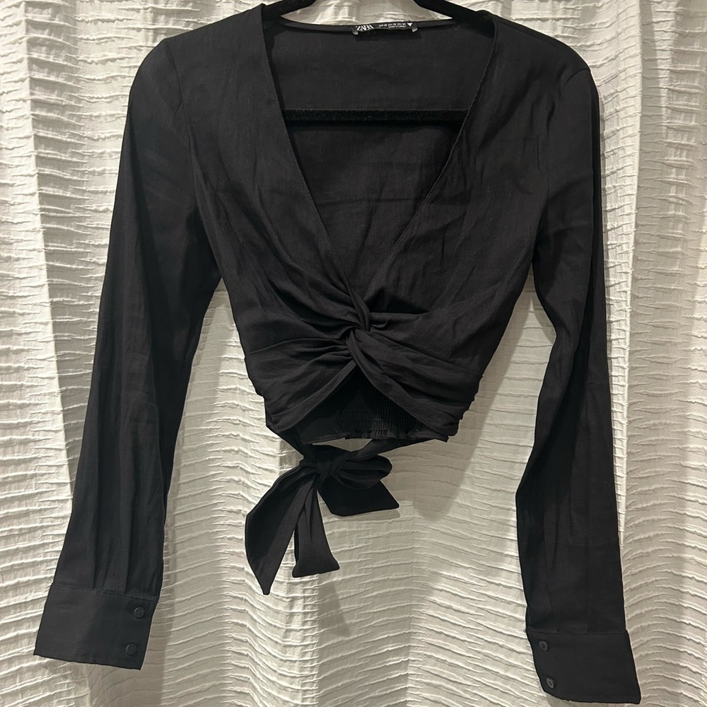Zara Linen Blend Knotted Top